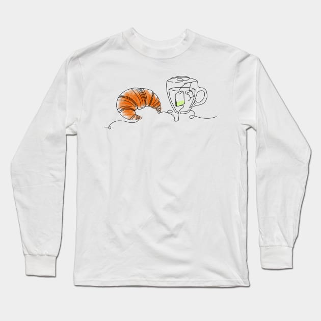 Croissant and Tea Long Sleeve T-Shirt by Tebscooler